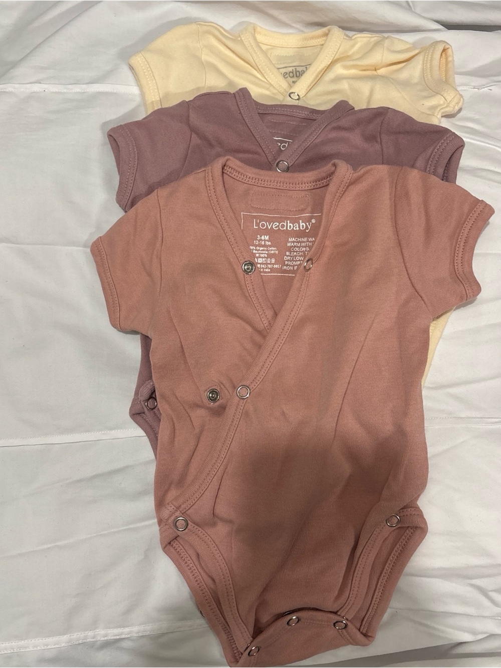 L'ovedbaby 3-Pack Wrap Bodysuits in Dusty Rose, Mauve, Cream